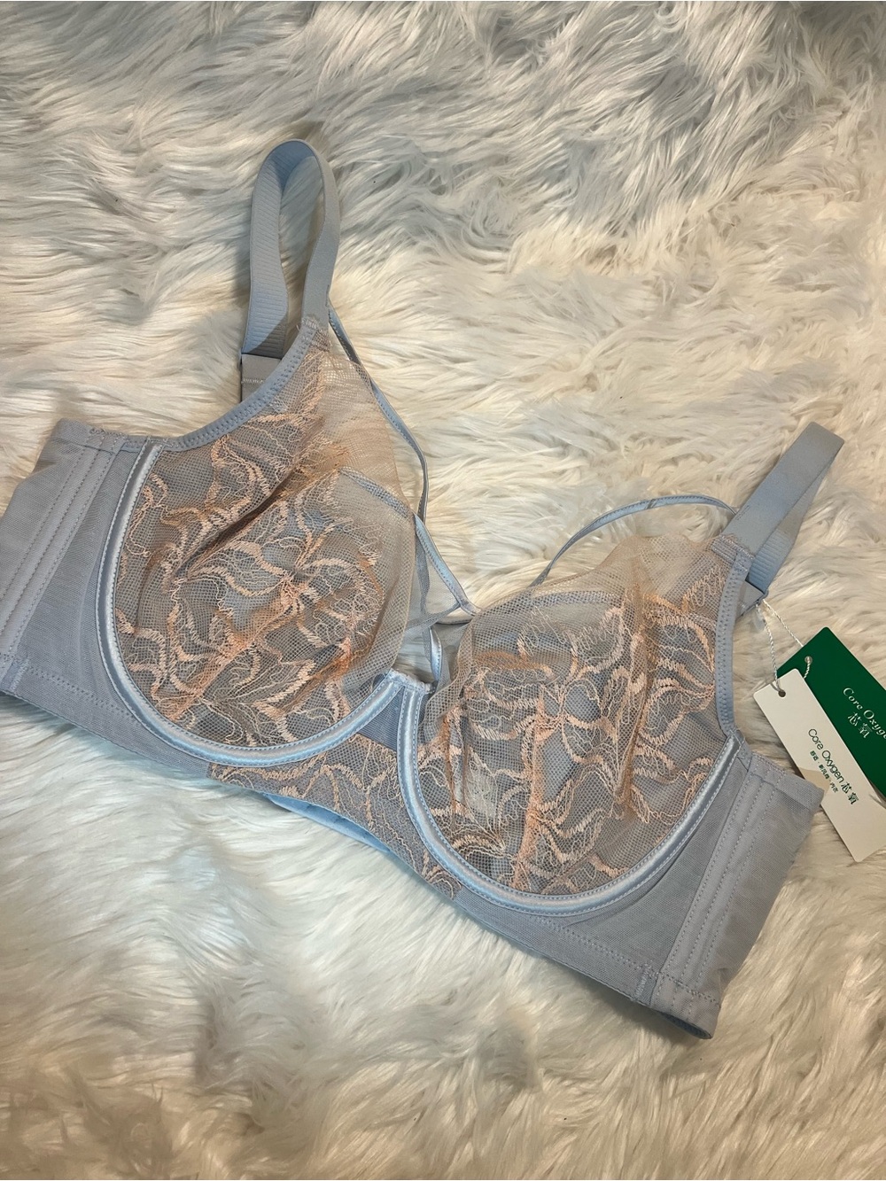 Coo Couture Floral Lace Bra in Blue & Brown 38/85 NWT